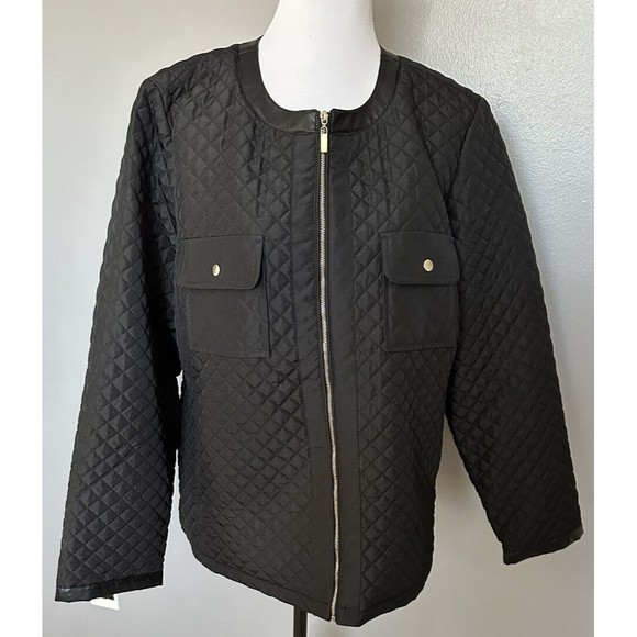 Chico's Women's Size 2 Black Quilted Coat Full Zip Lightweight Jacket NWT - Picture 1 of 8